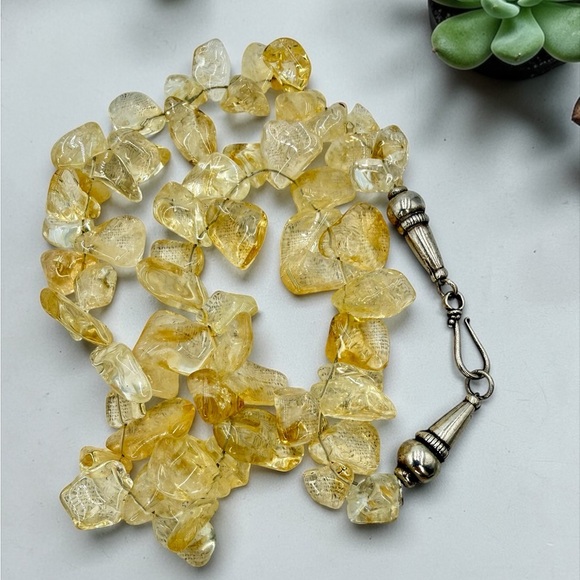 Chunky Genuine Citrine Nugget Statement Necklace 18” Massive 128g Signed - Picture 14 of 17